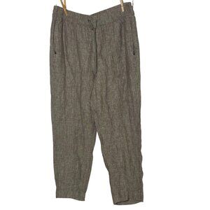 Athleta Retreat High Rise Linen Straight Leg Pants Tan Brown Sz LG Pull On